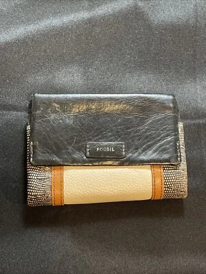 Cartera Fossil VINTAGE Triple Plegable Blanca Marrón Negra Piel de Vaca Cuero Foto 1 de 3