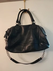 AUDREY BROOKE 3 Compartment Black Leather Top Handle/ Shoulder Handbag EUC - Picture 1 of 10