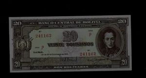 BOLIVIA( 1 ) BANK NOTE 20 BOLIVIANOS L. 1945 P 140 UNCIRCULATED - Picture 1 of 2