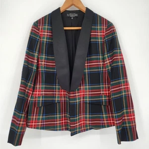 J. Peterman Royal Stewart Tartan Plaid Tuxedo Blazer Women’s Size 12 - Picture 1 of 10