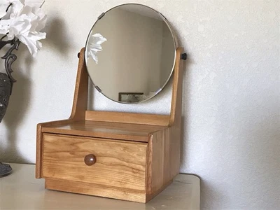 Vintage Tabletop Vanity ~ Round Swivel Mirror ~ MCM ~ Shaving Mirror ~ Drawer - Image 1 of 4