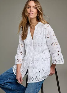 TOGETHER White Broderie Pintuck Blouse Shirt Plus Size UK 18 (fm179-8) - Picture 1 of 2