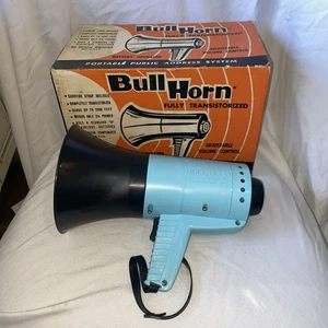 Vintage Megaphone Speaker PA Bullhorn Adjustable Volume Loud Blue- by Brumberger - Picture 1 of 4