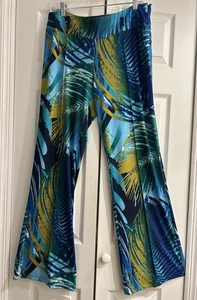 Cache" blaue tropische Palmwedel Strickhose ~ seitlicher Reißverschluss ~ 33" Schrittlänge ~ Größe 8 - Bild 1 von 5