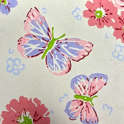 Hoja de muestra de papel tapiz vintage años 70 flores florales mariposa artesanía casa de muñecas Foto 1 de 4