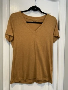 NWOT Madewell Size S Tan Camel Brown V Neck Short Sleeve Slub Cotton Tee Shirt - Picture 1 of 11