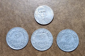 3 Lunch Tokens - YOUNG JUNIOR HIGH SCHOOL - Good For 5 Cents - Dothan Alabama - Picture 1 of 1