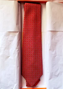 HERMES Tie 100% Silk Red Bordeaux Pint Design 5160 HA BRAND NEW IN BOX! - Picture 1 of 5