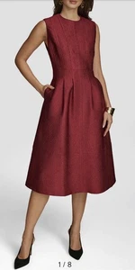 Vestido Jacquard Midi Fit & Acampanado Talla 6 Donna Karan New York Rojo AUTÉNTICO NUEVO CON ETIQUETAS - Imagen 1 de 8