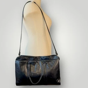 Vintage Leather Business Briefcase Work Laptop Satchel Shoulder Hand Bag Black - Picture 1 of 15