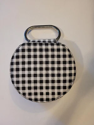 Forever 21 Black White Checkered Buffalo Purse Handbag Clutch Round Mini Silver - Image 1 of 4