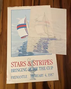 1987 America's Cup Yacht Race Stars & Streifen Druck AP #1/15 + Zeichnung signiert - Bild 1 von 12