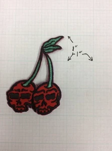 LOT OF (1) 2 - CHERRY SKULLS MOTORCYCLE BIKER IRON-ON PATCH APPROX. (3" X 3") - Picture 1 of 1