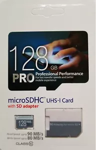 128GB MICRO SDHC CARD WITH ADAPTER, HIGH SPEED, CLASS 10, PROFESSIONAL PERFORM - Picture 1 of 2