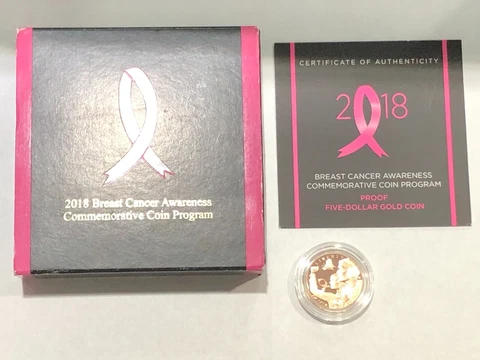 2018 Breast Cancer Awareness Commemorative Gold Proof OGP, Box and Papers Cover