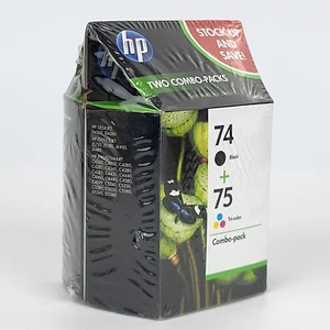 2x New EXPIRED Genuine - HP 74 + 75 Ink Cartridge Combo Pack - Black - Tri-Color - Picture 1 of 3
