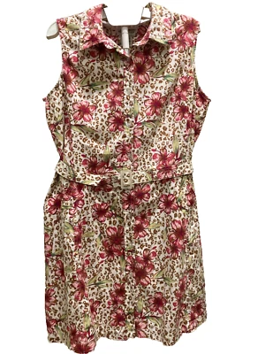 White Stag Sleeveless Floral Button-up Dress & Belt, Size 18, Cotton/Spandex - Image 1 of 4
