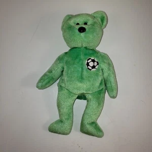 Beanie Babies Green Teddy Bear 8" Plush 1999 Kicks Soccer - Picture 1 of 4