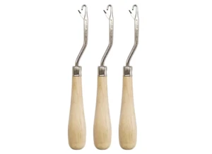 Wooden Bent Latch Hooks Tools Comfortable Wood Handle Metal Hook 6.5 Inch 3 Pack - Picture 1 of 8