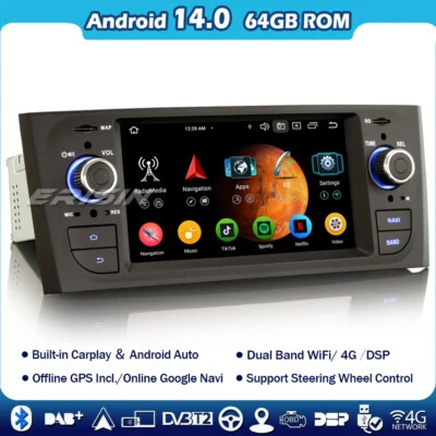 64GB 8-Kern Android 14 DAB+ Autoradio Navi CarPlay wifi Fiat Grande Punto Linea - Bild 1 von 4