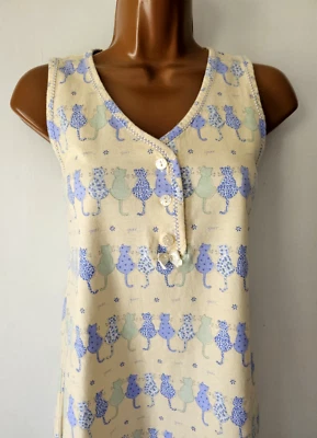 Camisón corto Charter Club sin mangas 100 % algodón amarillo estampado de gatos. Talla XS Foto 1 de 4