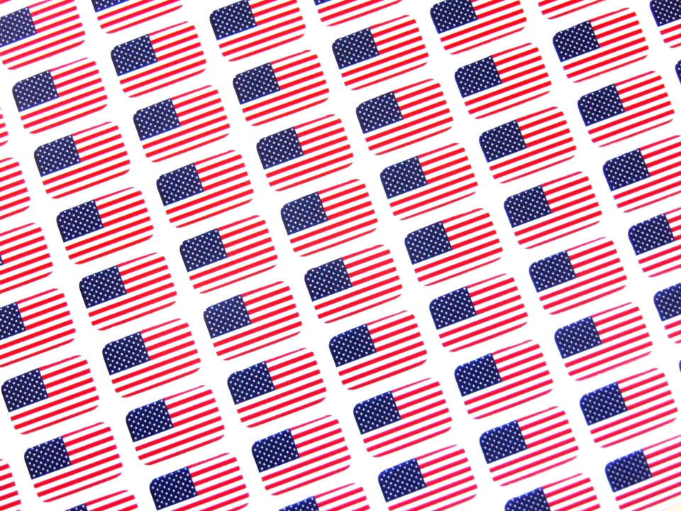 Small 16x10mm USA United States of America Plastic Flag Stickers Sticky Labels - Image 1 of 1