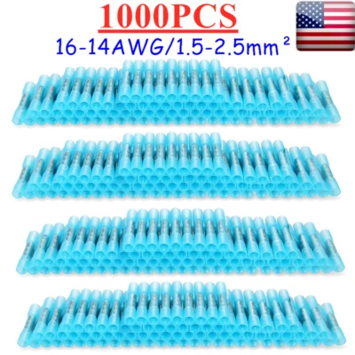 1000PCS Heat Shrink Waterproof Wire Connectors Blue 14-16AWG Butt Seal Terminals - Image 1 of 4