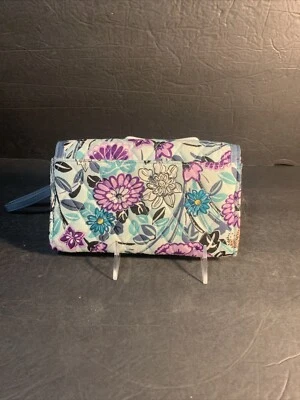 Vera Bradley Muñequera Floral - Púrpura y Aqua Cremallera Bolso sin asas Cartera 7 3/4" Foto 1 de 4
