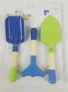 Herramientas de jardín para niños 3 unidades rastrillo de pala y pala de metal con asas de madera - Imagen 1 de 8