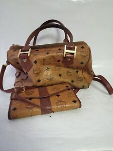 Vintage MCM Boston Leather Shoulder Hand Bag W/Purse