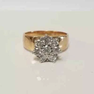 Simulated Diamond Cluster Wedding Ring 14K Yellow Gold Plated Silver Round Cut - Picture 1 of 8