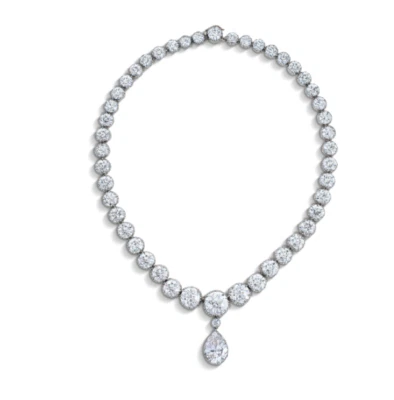 Lab-Created Brilliant Round & Pear Shaped Old-Cut Diamonds Royal Women Necklace - Image 1 of 4
