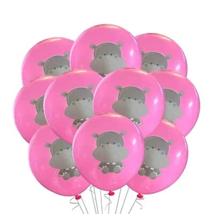 12 Nilpferd Luftballons Kinder Mädchen Geburtstag Party süß Cartoon Zoo Motiv Babyparty - Bild 1 von 1