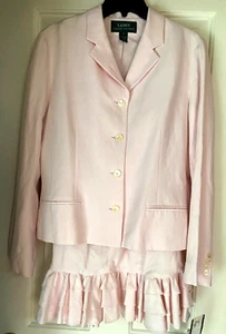 $338 RALPH LAUREN SKIRT SUIT LINEN SILK IN BLUSH PINK RUFFLED SKIRT 14 - Picture 1 of 14