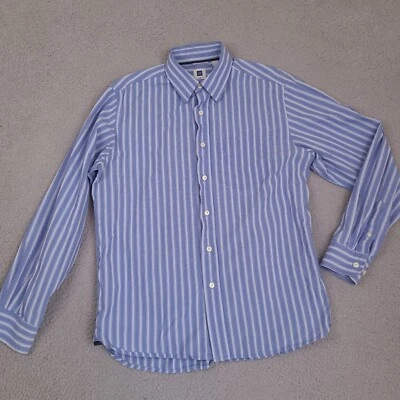 Camisa masculina vintage Gap pequena listrada azul botão para viagem ao ar livre algodão - Imagem 1 de 4