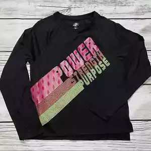 XL (14/16) Athletic Works Girls Active Long Sleeve Graphic Black Tee Shirt Top - Picture 1 of 5