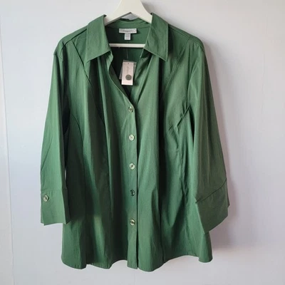 Camisa Dressbarn feminina verde botão frontal tamanho 22/24 manga 3/4 Career Office - Imagem 1 de 4