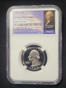 1984-S Washington Proof Quarter, Graded PF69 Ultra Cameo byNGC, Washington Label - Picture 1 of 3