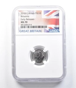 2018 Great Britain 10 Pound Platinum Britannia Early Releases MS70 NGC *1096 - Picture 1 of 3