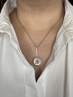 Vintage Kettenanhänger Silber 830 Bergkristall Modernist Skandinavien Minimalist - Bild 1 von 4