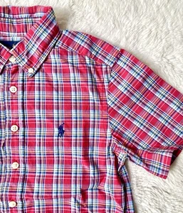 Ralph Lauren Boys Kids Size S ( 8 ) Short Sleeve Button Down Shirt Red Plaid - Picture 1 of 4