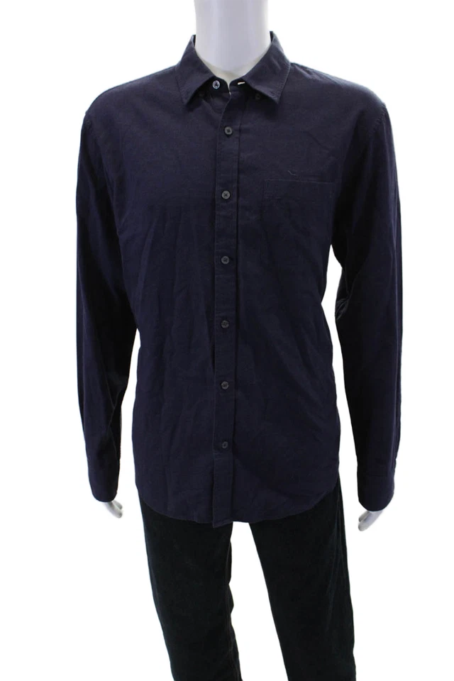 Club Monaco Mens Solid Collared Long Sleeve Button Up Shirt Navy Size XL - Image 1 of 4