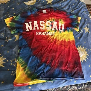 S Bahamas Nassau Tie Dye T Shirt Short Sleeve Colortone Beach Colorful Cotton - Picture 1 of 6