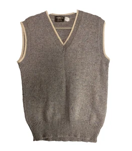 Chaleco Suéter Vintage Ragg Talla Grande Mezcla Lana Cuello en V Gris Crema Borde Abuelo - Imagen 1 de 6