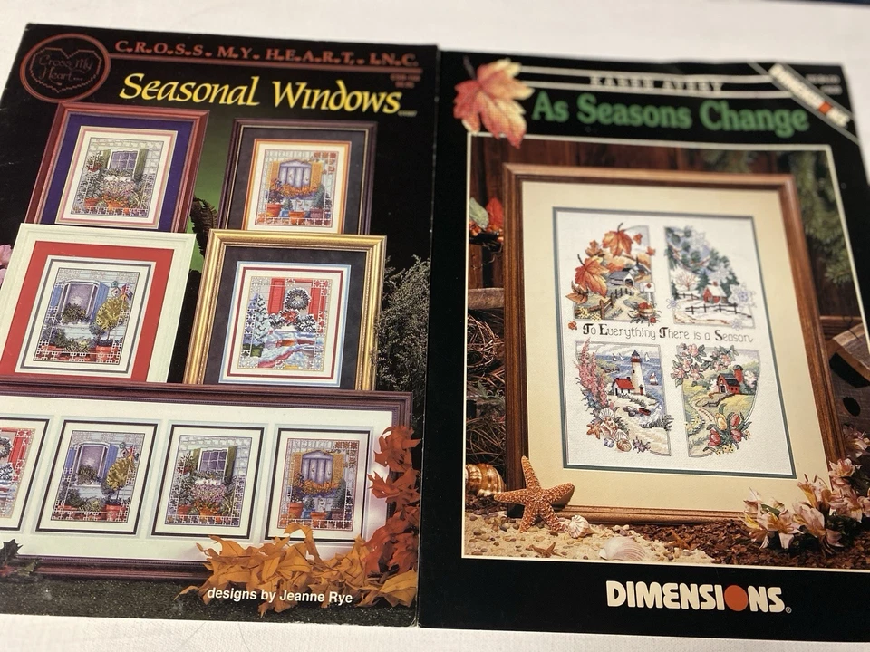 Lot 2 Cross Stitch Patterns Seasonal Windows, As Seasons Change Dimension - Image 1 of 4