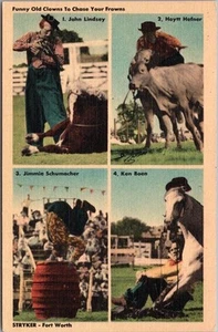 c1940s Stryker's RODEO Multi-View Postcard "Funny Clowns to Chase Your Frowns" - Picture 1 of 2