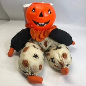 Vintage Halloween Pumpkin Bucket Head Sitting Fall Decor Prop *Missing strap* - Picture 1 of 12