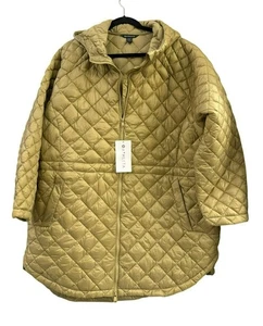 Athleta Whisper Featherless Puffer Parka Size 3X Beige Gold Quilted Coat Jacket - Picture 1 of 6