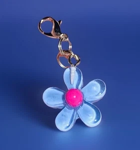 Kleines silber blaues transparentes Gänseblümchen Blume Reißverschluss & Schlüsselanhänger Zusatzclip - Bild 1 von 9