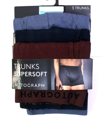 MARKS & SPENCER M&S Mens Autograph 3 Pack Cotton Modal Lycra Flexifit Trunks Underwear ~Medium